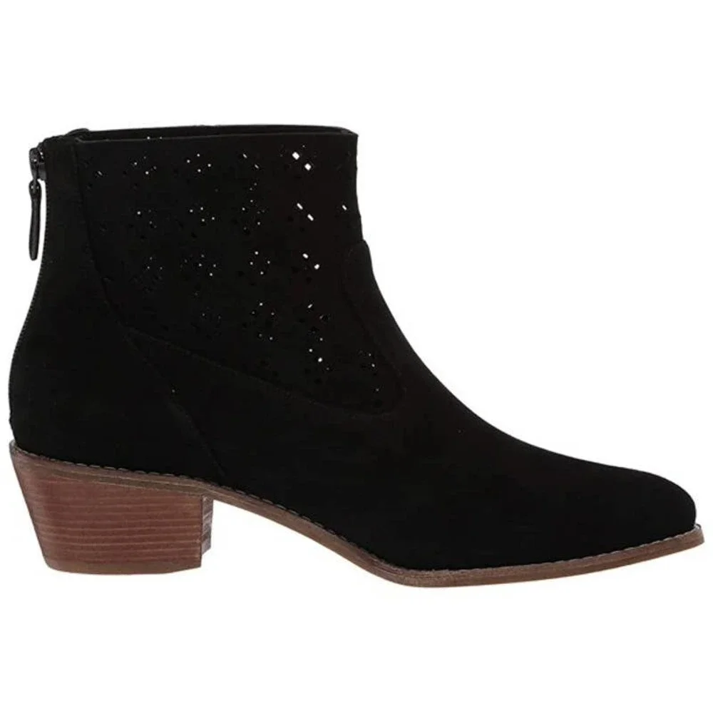 NEW COLE HAAN BLACK SUEDE LASER CUT OUT ANKLE BOOTIE - SIZE 8 - Picture 2 of 11
